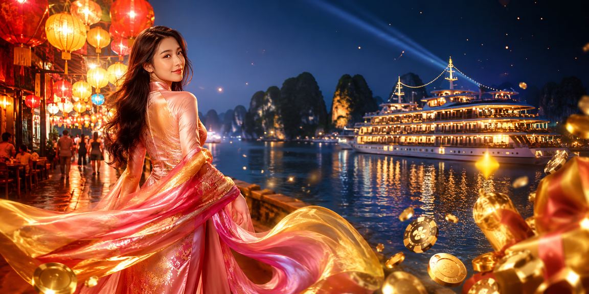 Không gian giải trí casino sang trọng tại Hạ Long Bay với trang phục áo dài truyền thống